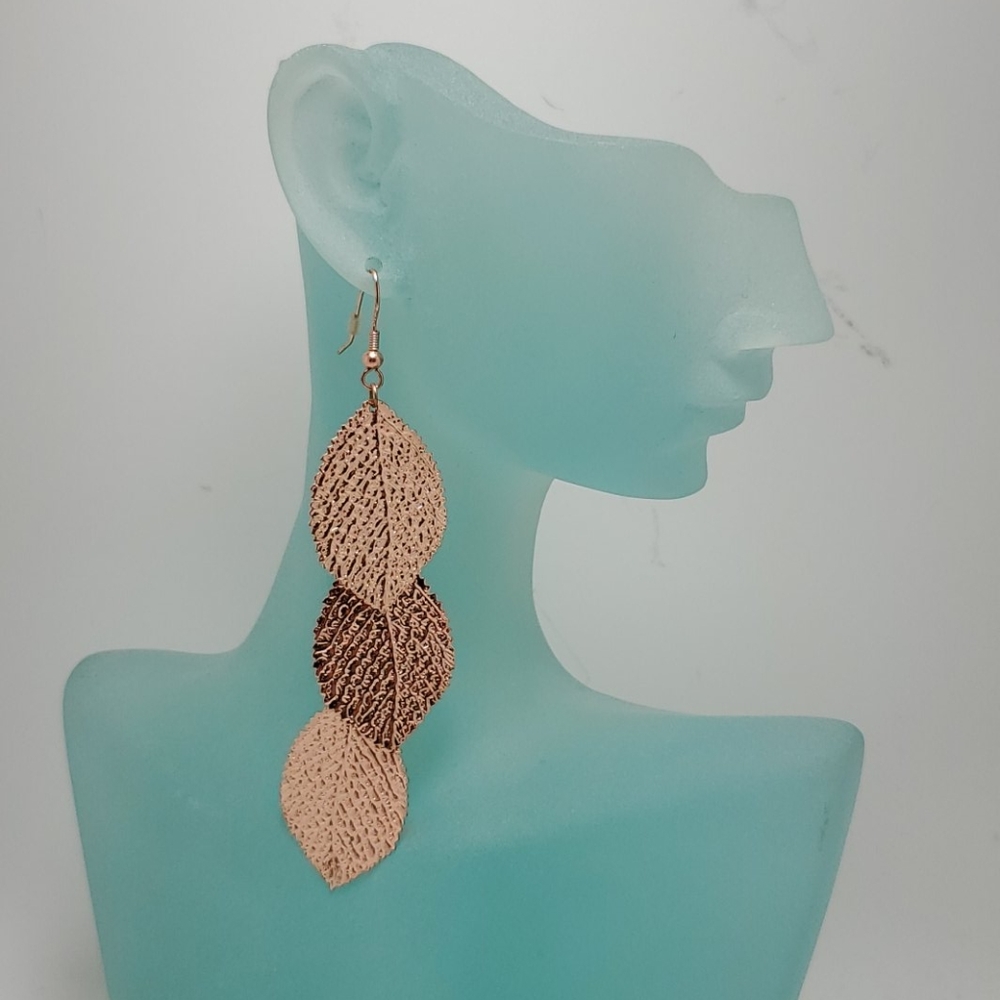 Rose gold leaf dangle earrings